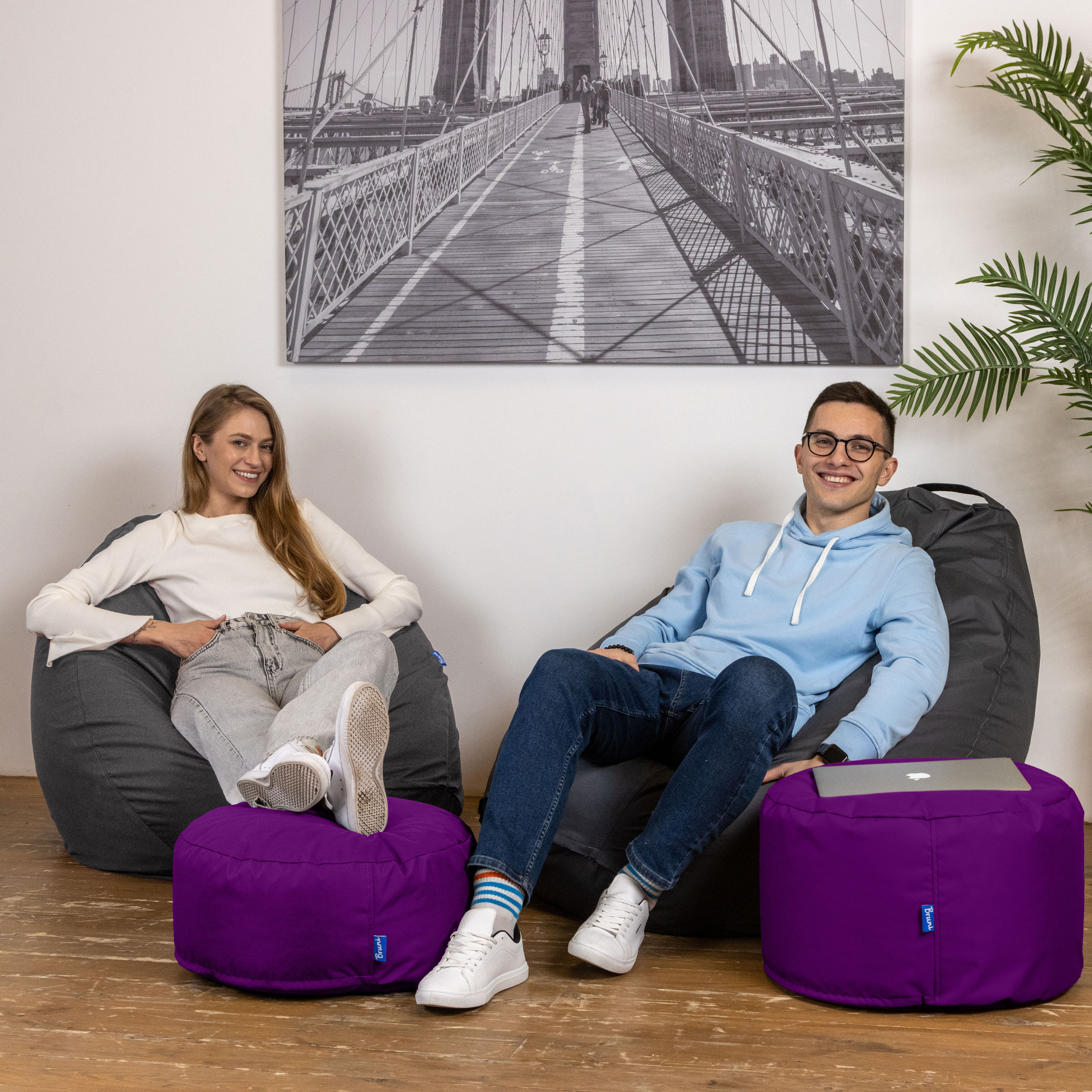 Bruni Pouf Fuß- und Sitzhocker L in Violett - Indoor- und Outdoor-Sitzpouf, in Deutschland gefertigt