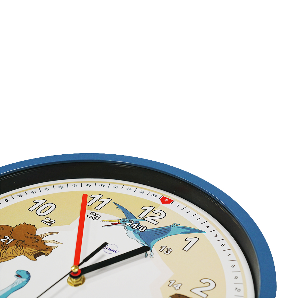 Bruni Dino-Wanduhr - Bruchsichere Kinder-Wanduhr ohne Tickgeräusche