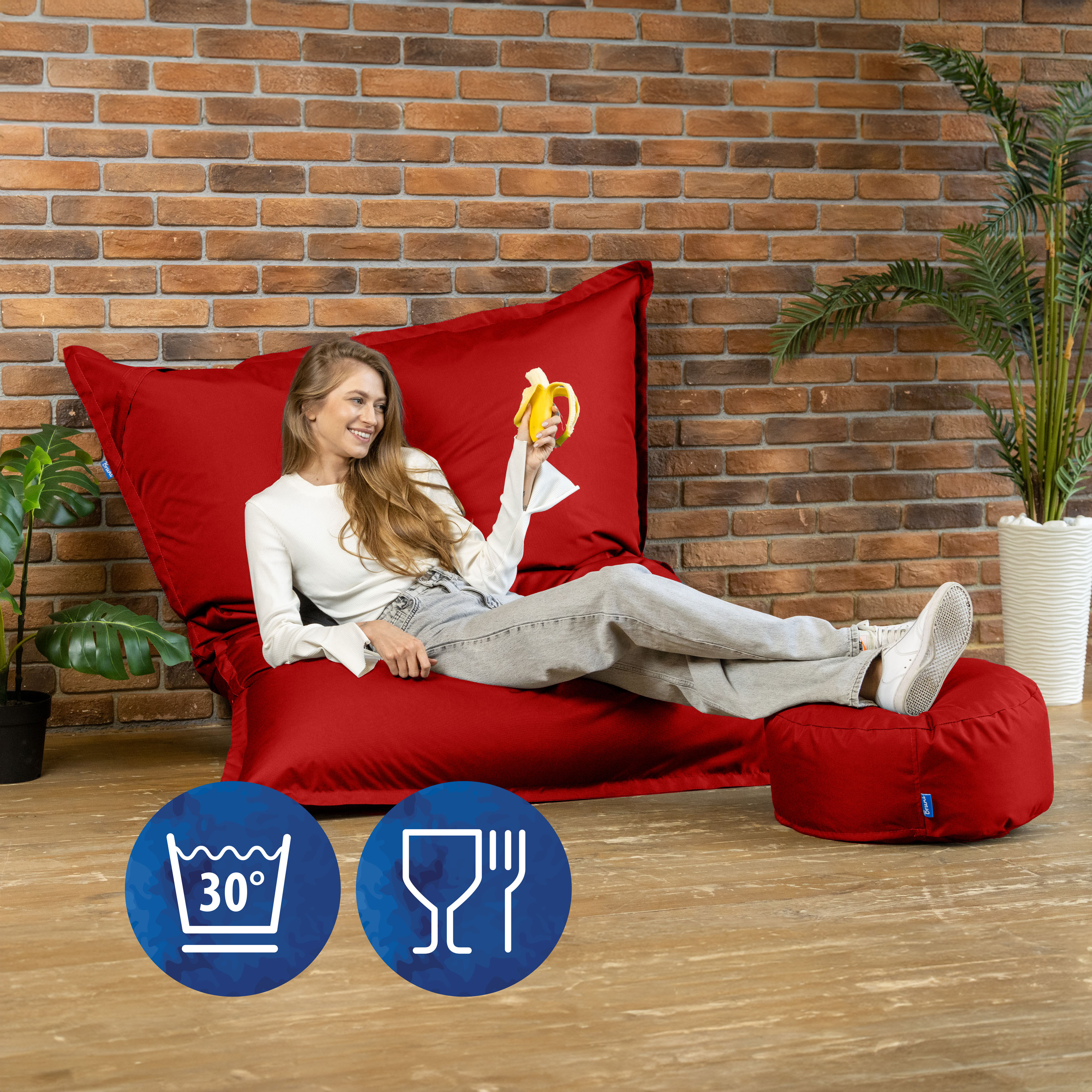 Bruni Caree XXL-Sitzsack in Rot - rechteckiger Indoor- und Outdoor-Sitzsack mit 140x180 cm aus Deutschland