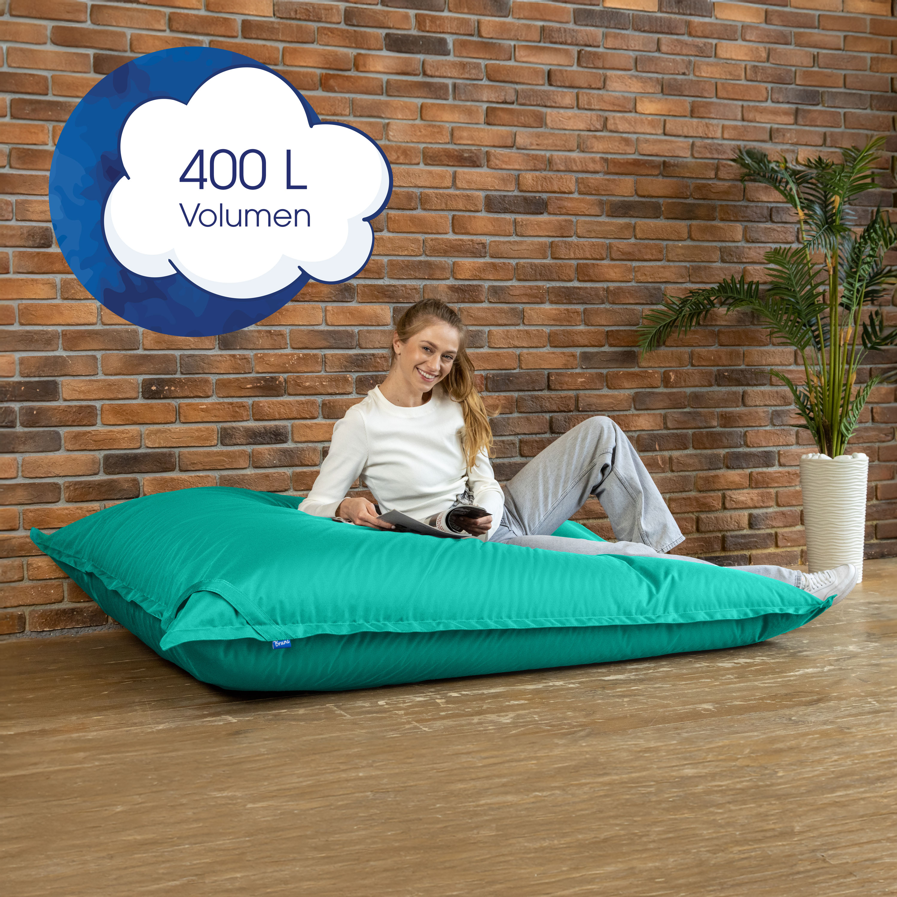 Bruni Caree XXL-Sitzsack in Türkis - rechteckiger Indoor- und Outdoor-Sitzsack mit 140x180 cm aus Deutschland