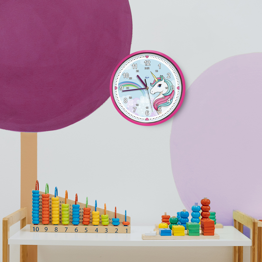 Bruni Kinderwanduhr mit Einhorn-Motiv - Lautlose Kinderzimmeruhr