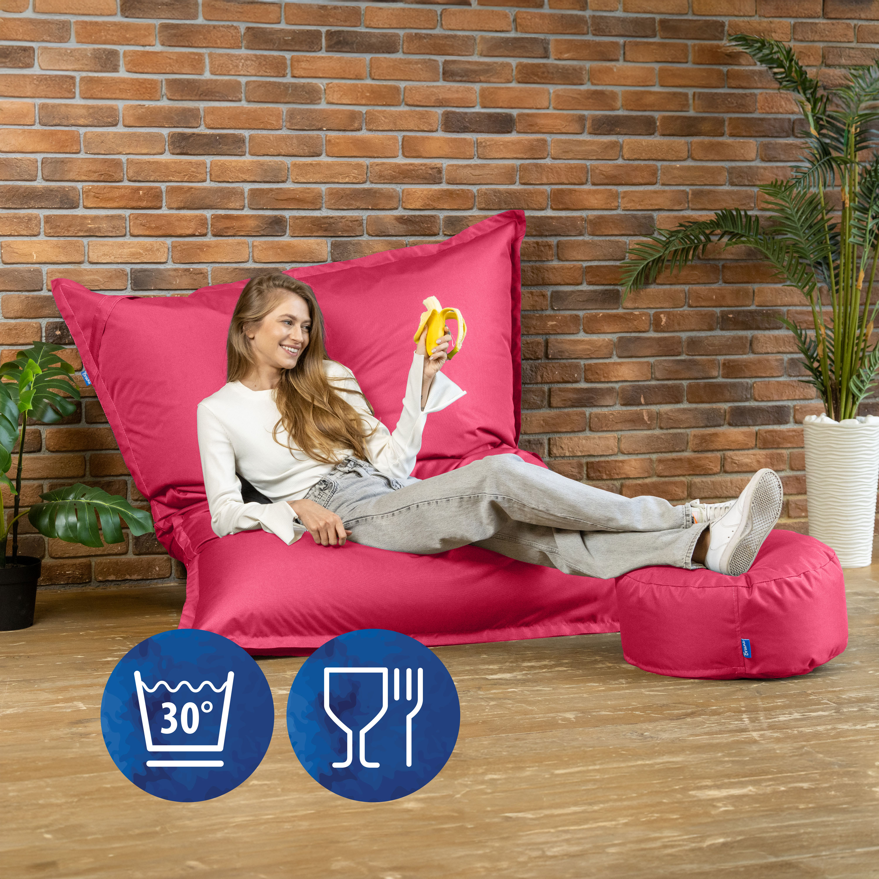 Bruni Caree XXL-Sitzsack in Pink - rechteckiger Indoor- und Outdoor-Sitzsack mit 140x180 cm aus Deutschland