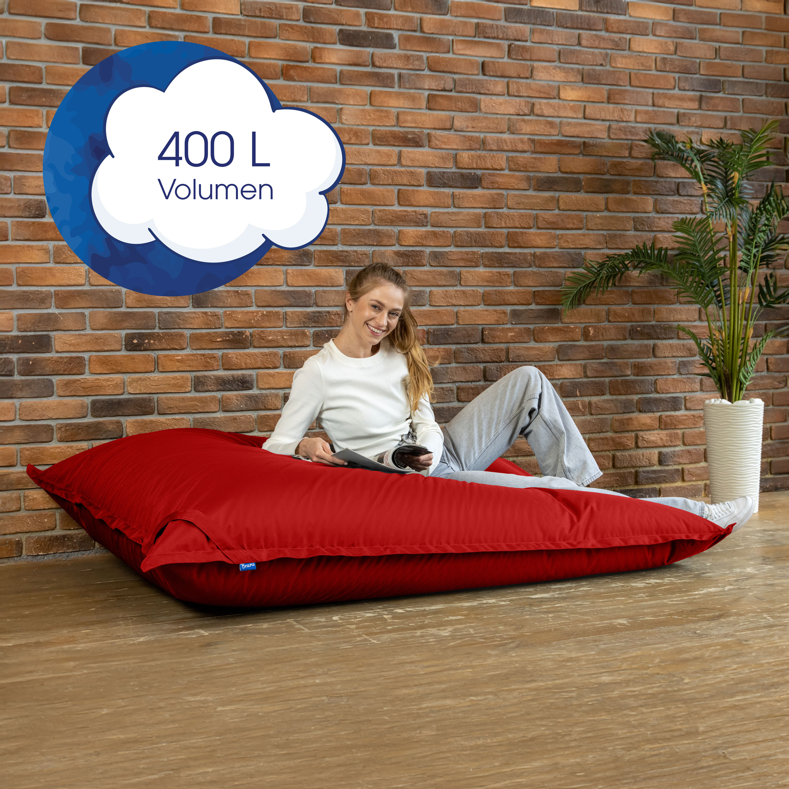Bruni Caree XXL-Sitzsack in Rot - rechteckiger Indoor- und Outdoor-Sitzsack mit 140x180 cm aus Deutschland