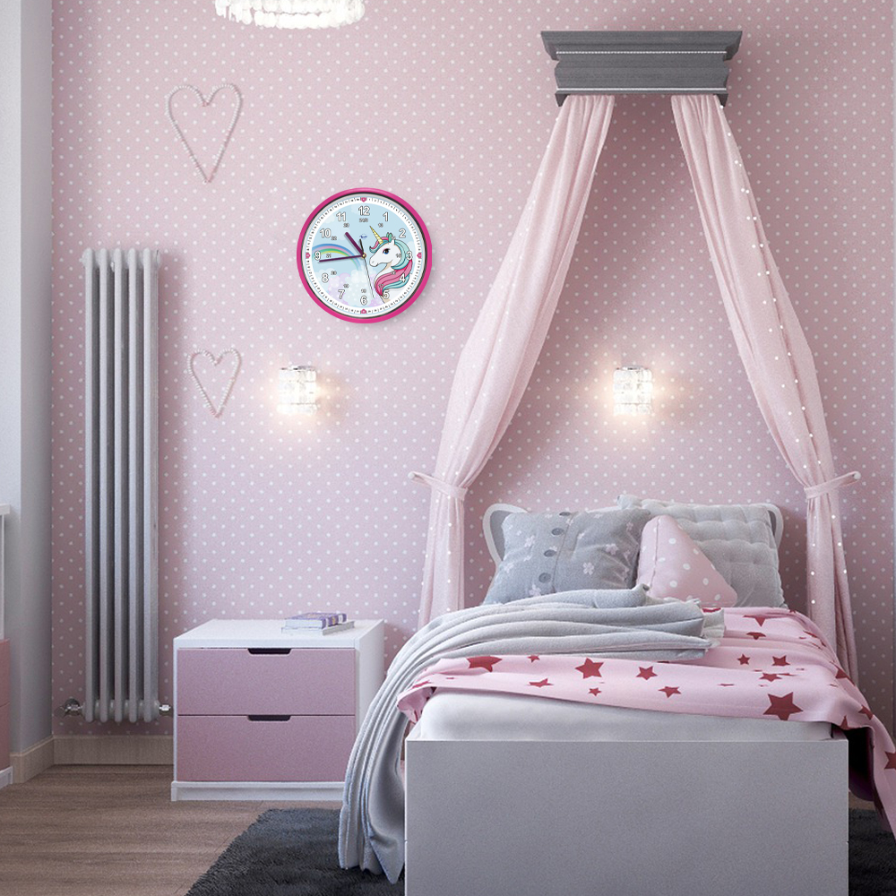 Bruni Kinderwanduhr mit Einhorn-Motiv - Lautlose Kinderzimmeruhr