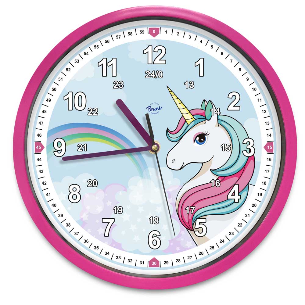 Bruni Kinderwanduhr mit Einhorn-Motiv - Lautlose Kinderzimmeruhr