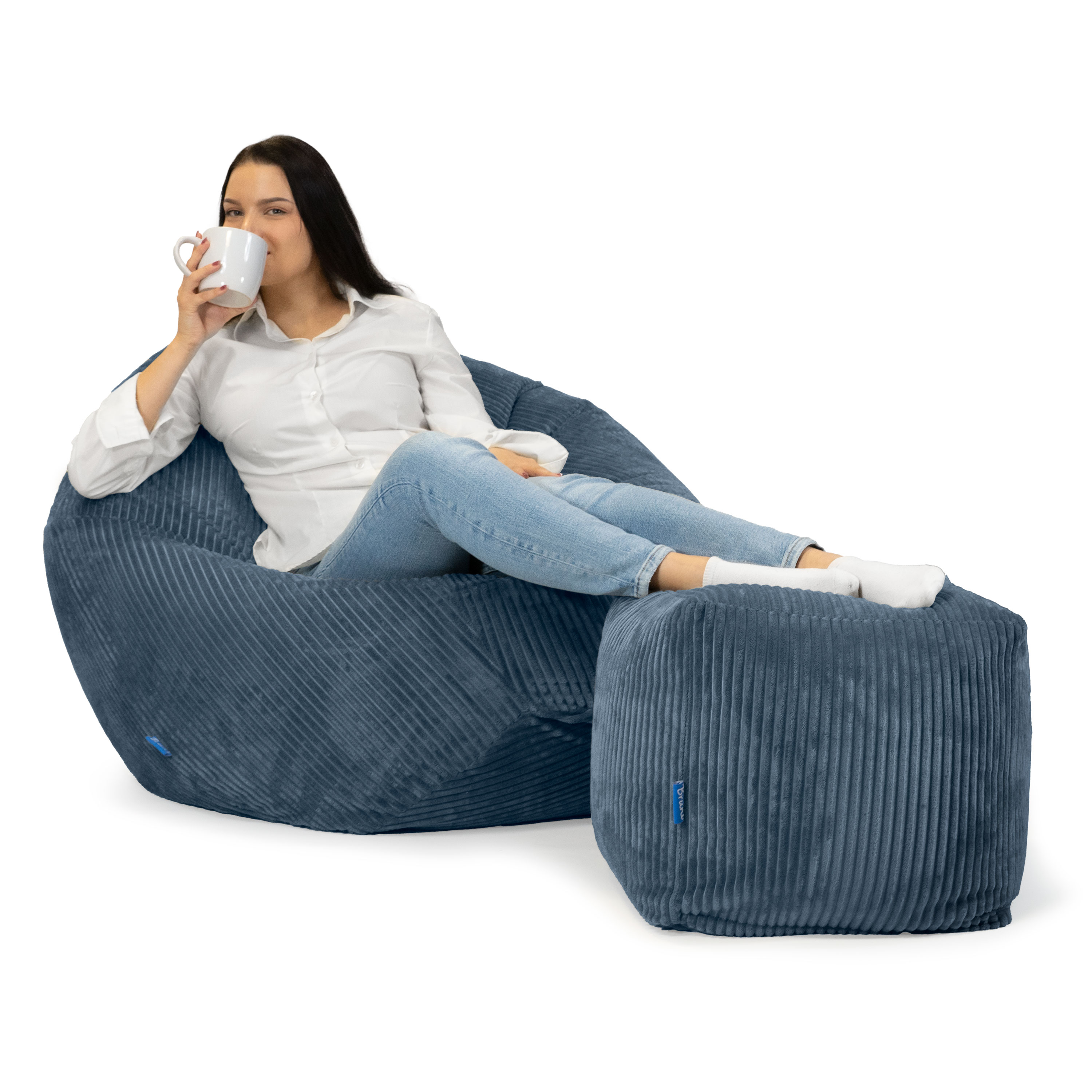 Bruni Cubo Cord in Dunkelblau - Indoor-Sitzwürfel