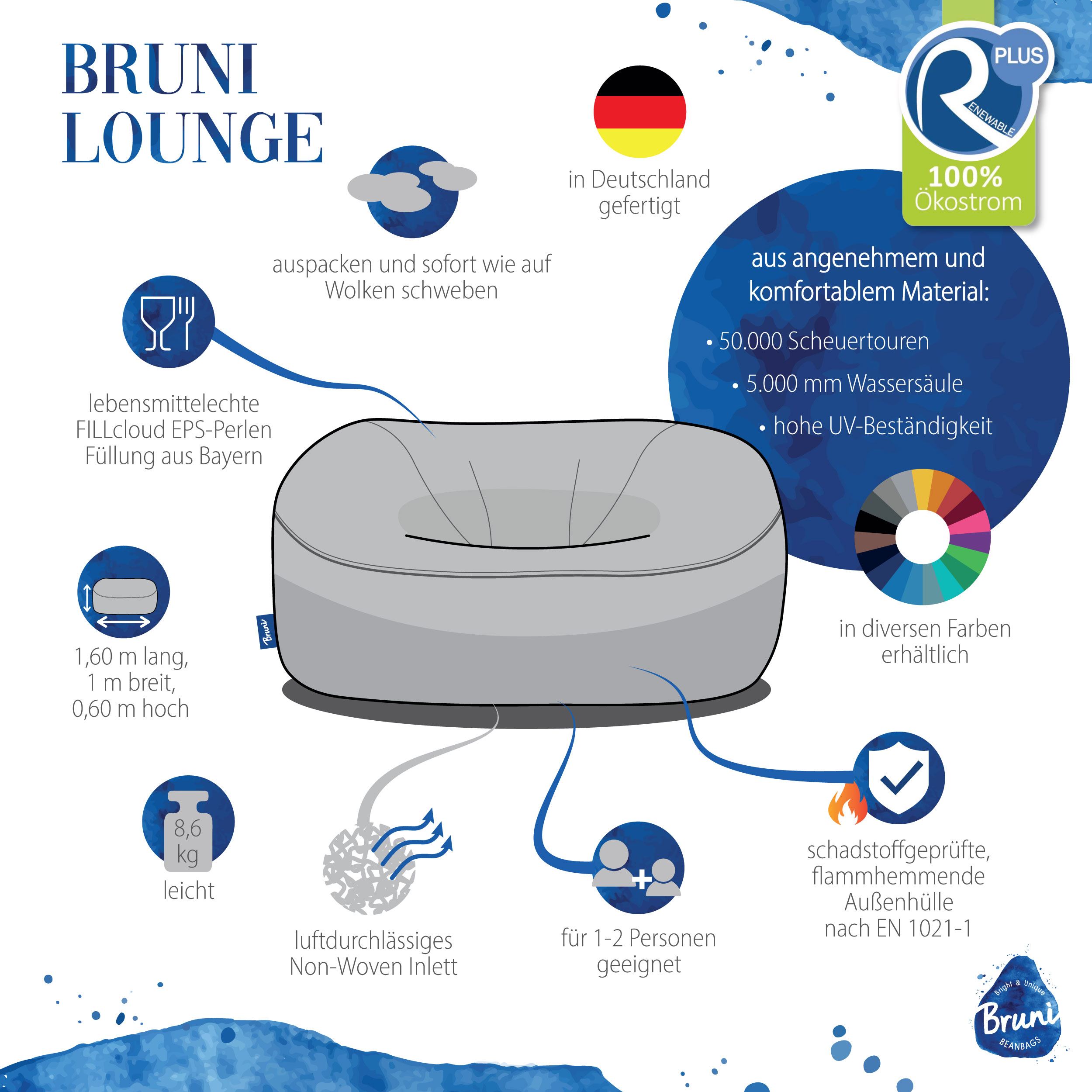 Bruni Lounge in Grau - Indoor- und Outdoor-Sitzsack-Sofa