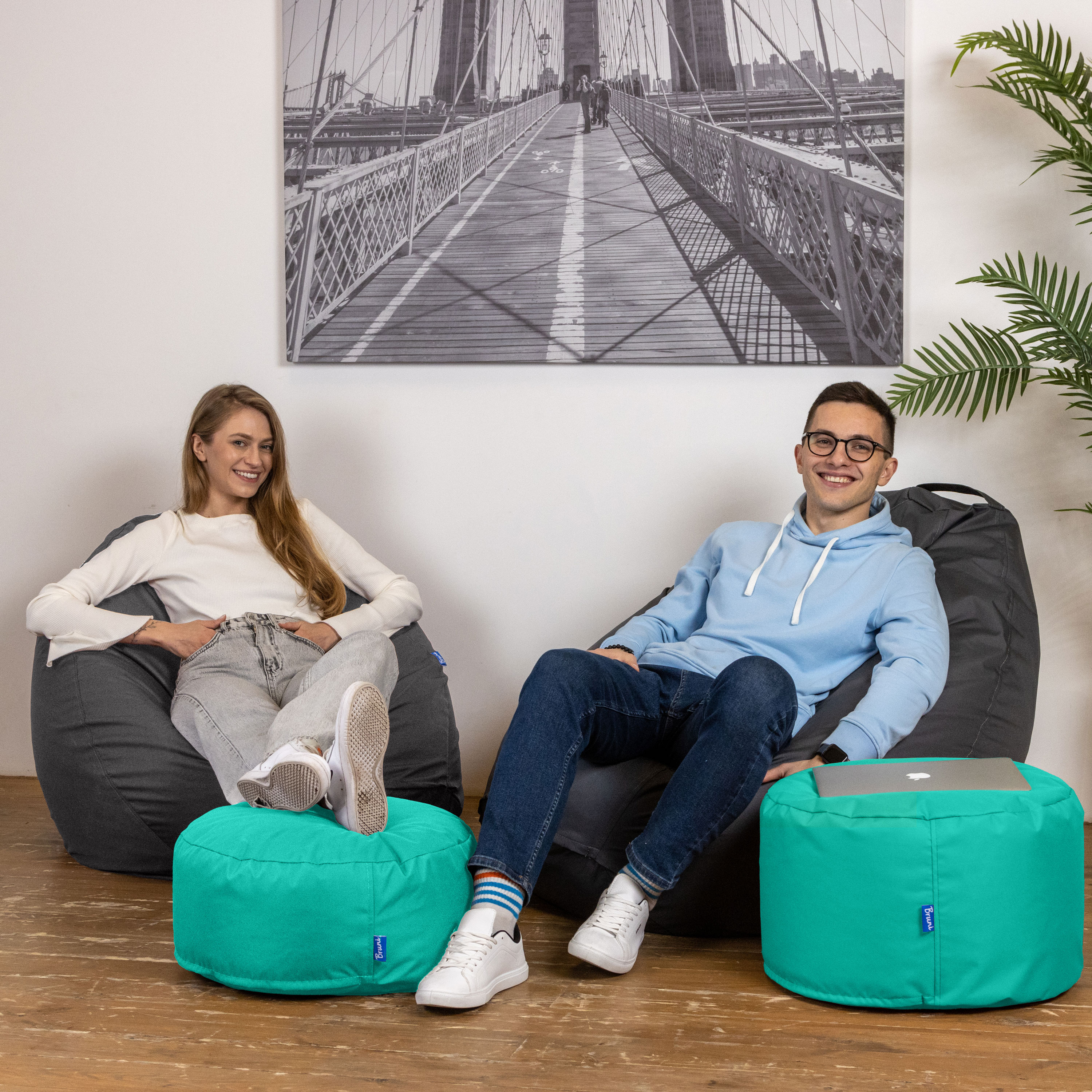 Bruni Pouf Fuß- und Sitzhocker L in Türkis - Indoor- und Outdoor-Sitzpouf, in Deutschland gefertigt