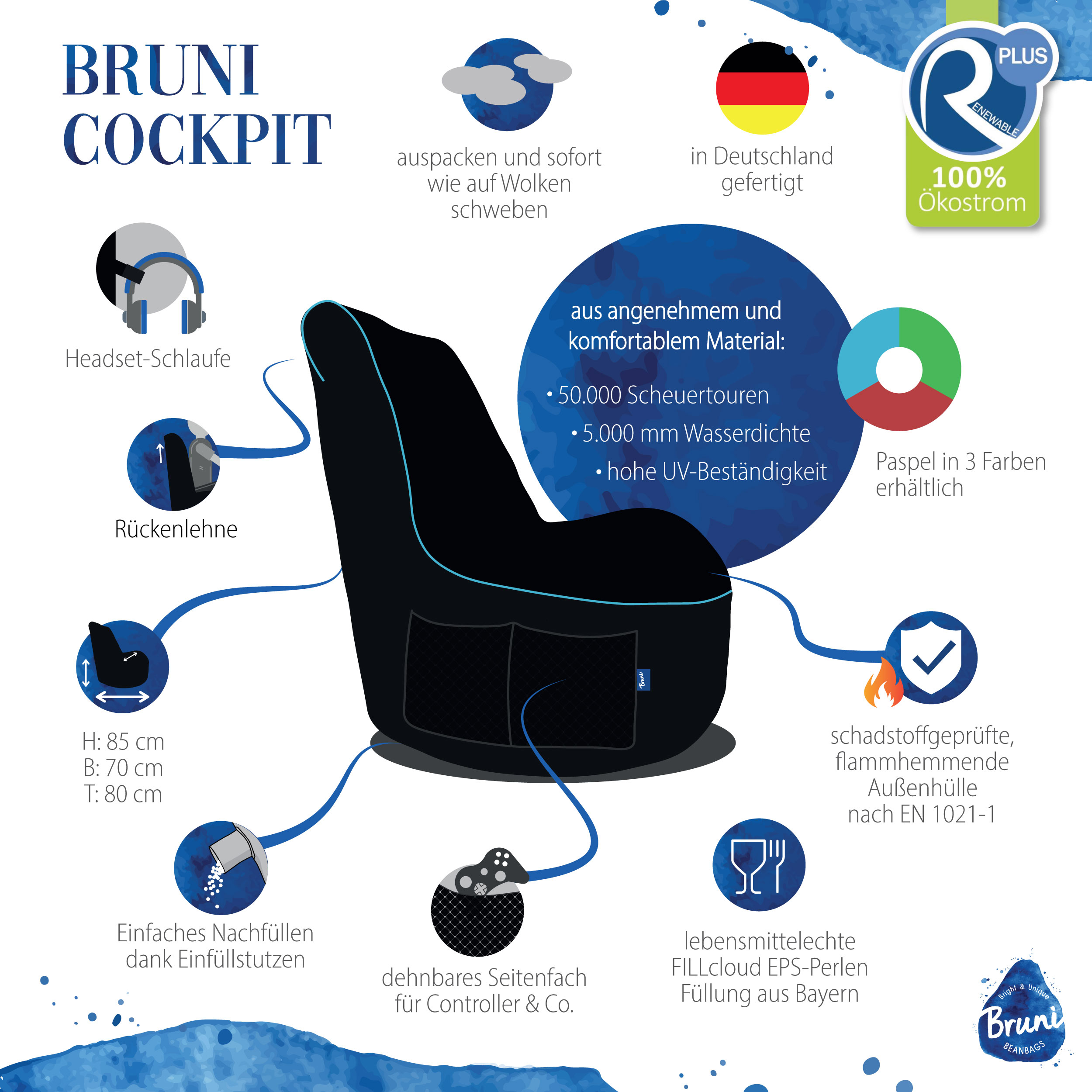 Bruni Cockpit Gamingsitzsack - schwarz-grün