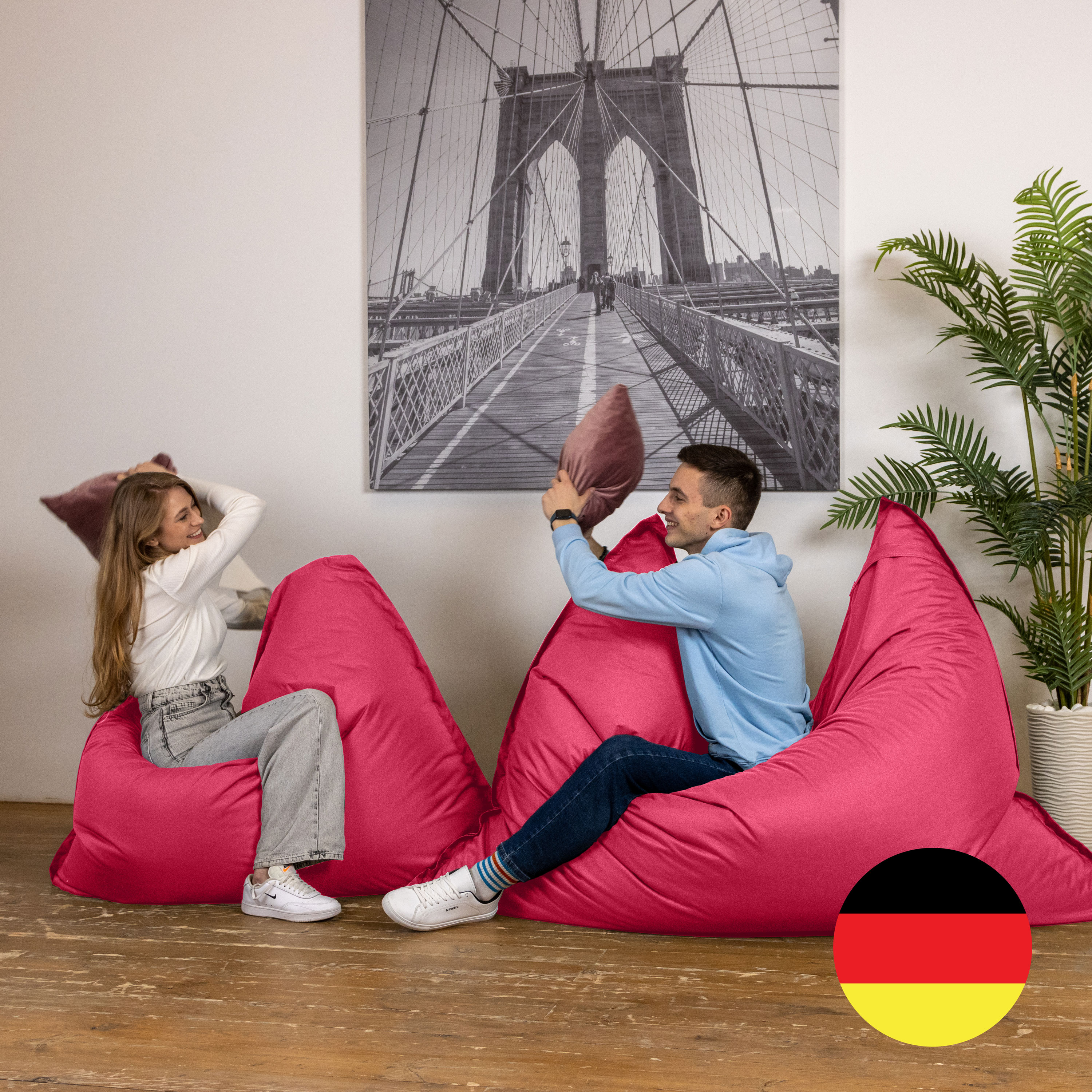 Bruni Caree XXL-Sitzsack in Pink - rechteckiger Indoor- und Outdoor-Sitzsack mit 140x180 cm aus Deutschland