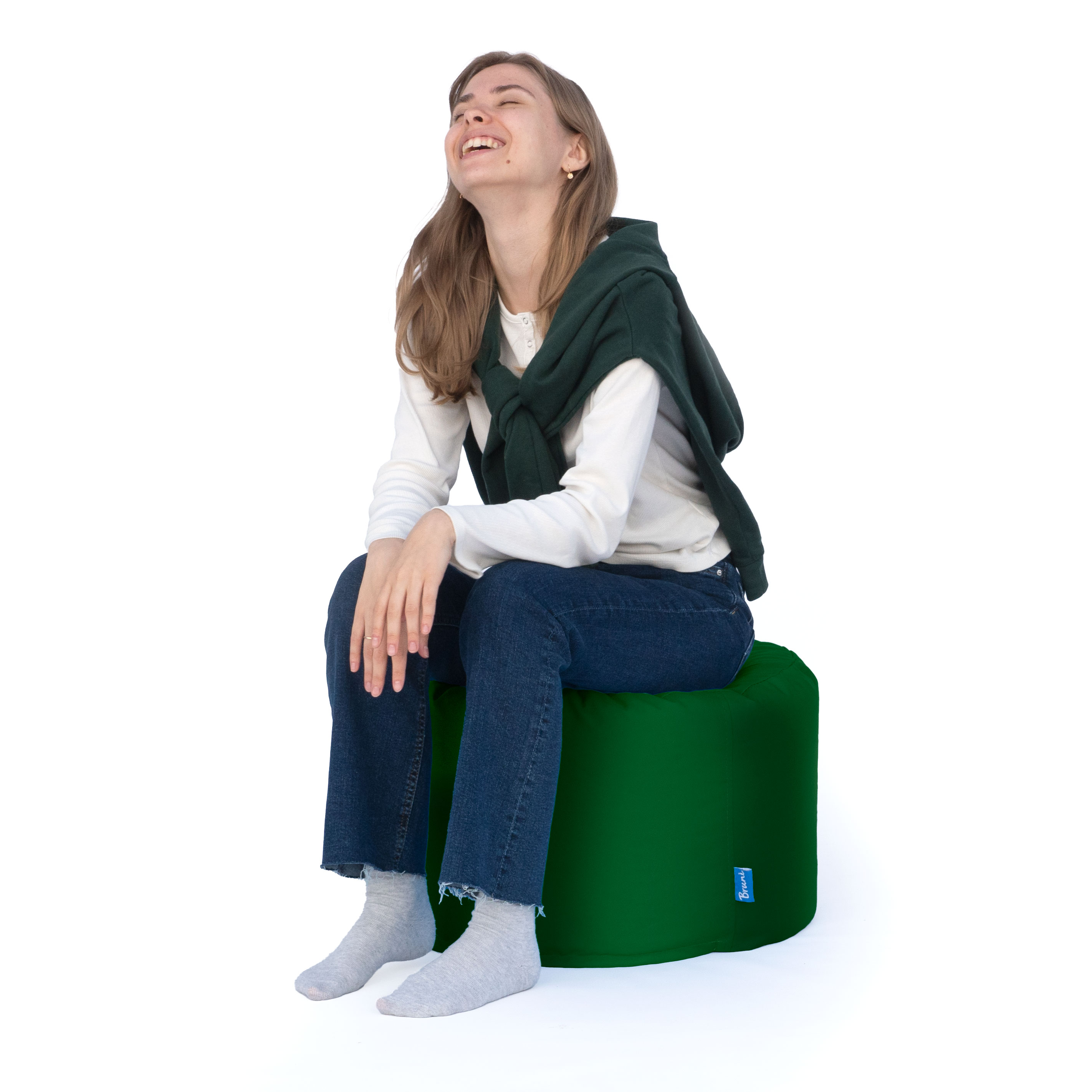 Bruni Pouf Fuß- und Sitzhocker L in Tannengrün - Indoor- und Outdoor-Sitzpouf, in Deutschland gefertigt