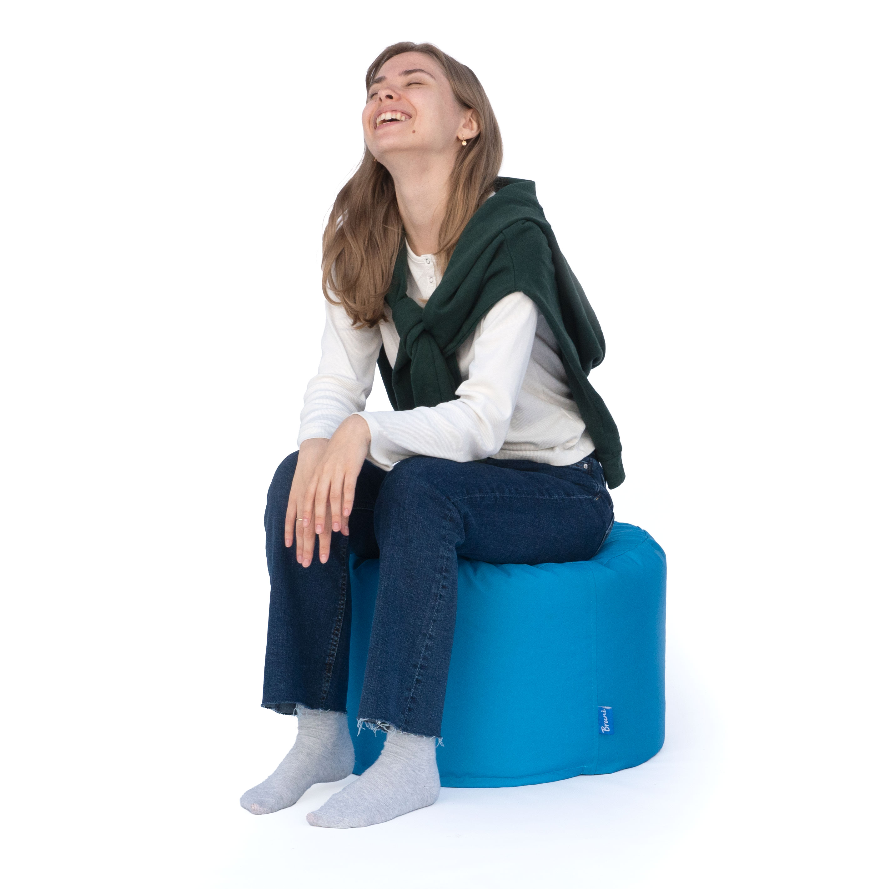 Bruni Pouf Fuß- und Sitzhocker L in Blau - Indoor- und Outdoor-Sitzpouf, in Deutschland gefertigt