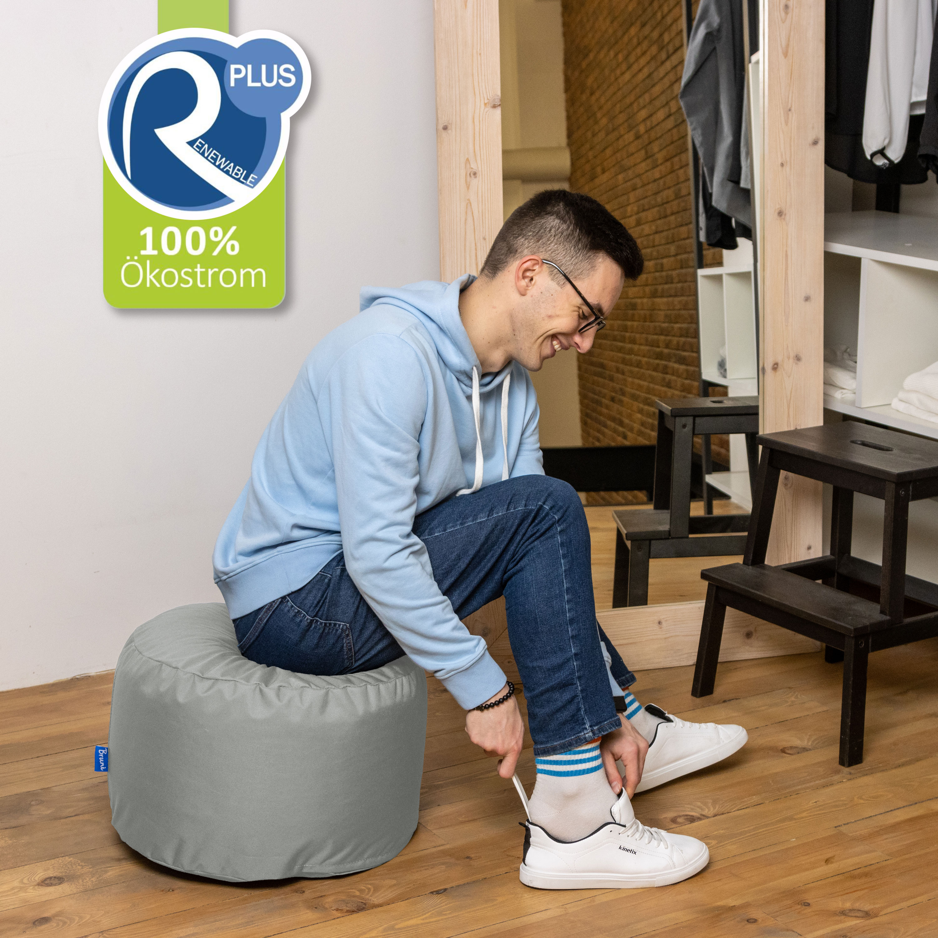 Bruni Pouf Fuß- und Sitzhocker L in Felsgrau - Indoor- und Outdoor-Sitzpouf, in Deutschland gefertigt