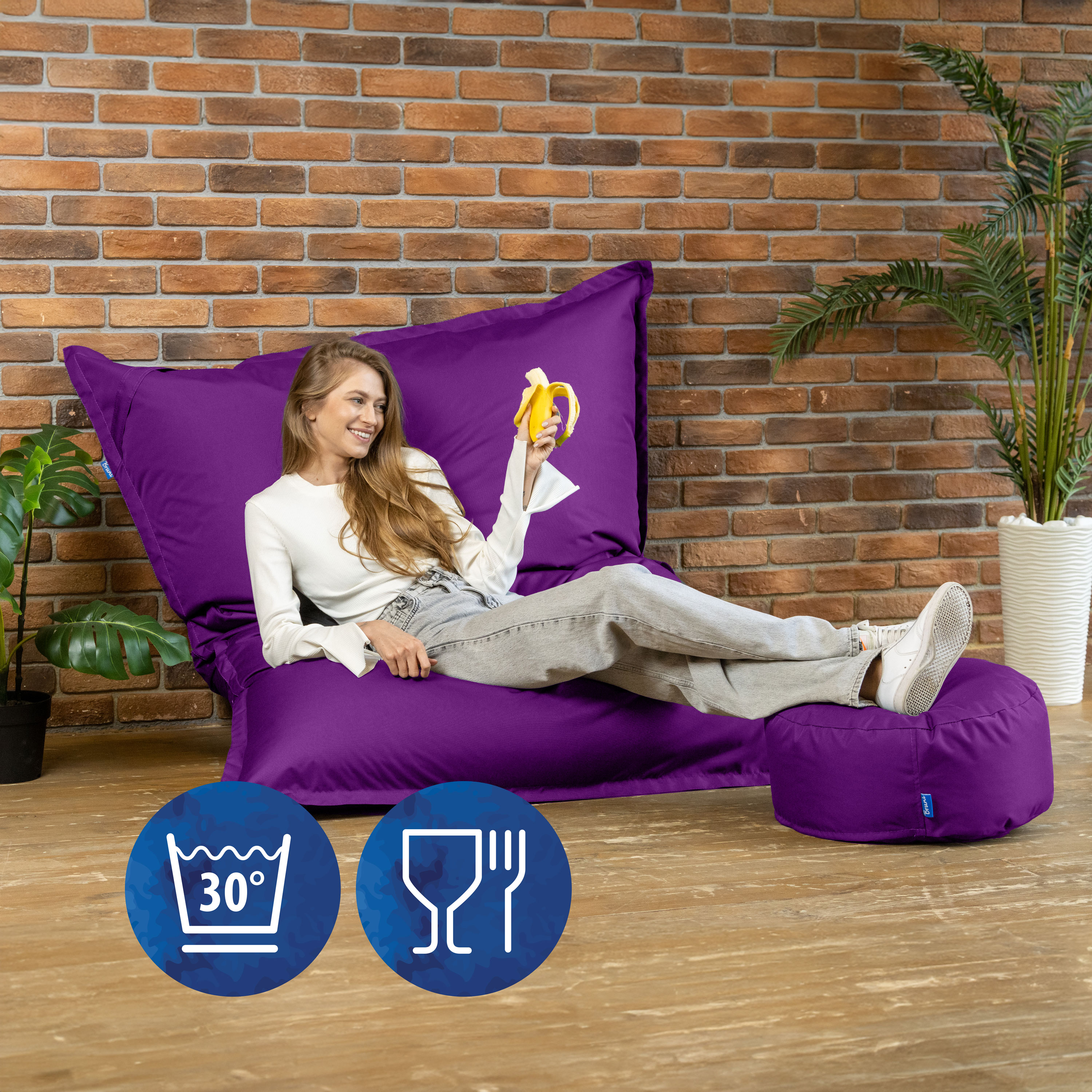 Bruni Caree XXL-Sitzsack in Violett - rechteckiger Indoor- und Outdoor-Sitzsack mit 140x180 cm aus Deutschland