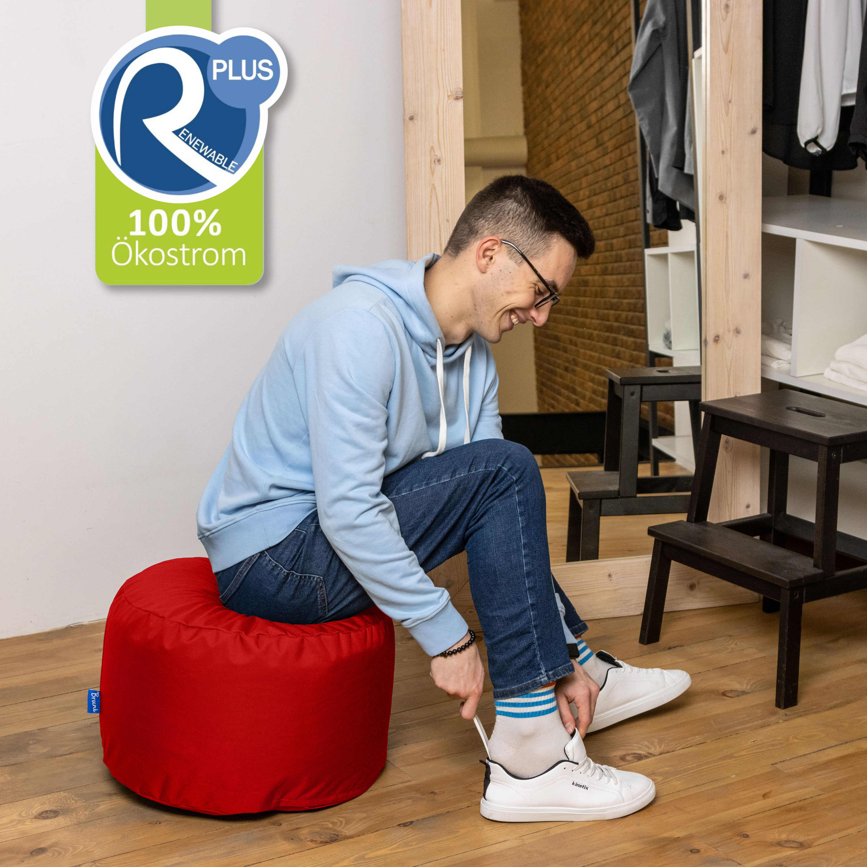 Bruni Pouf Fuß- und Sitzhocker L in Rot - Indoor- und Outdoor-Sitzpouf, in Deutschland gefertigt