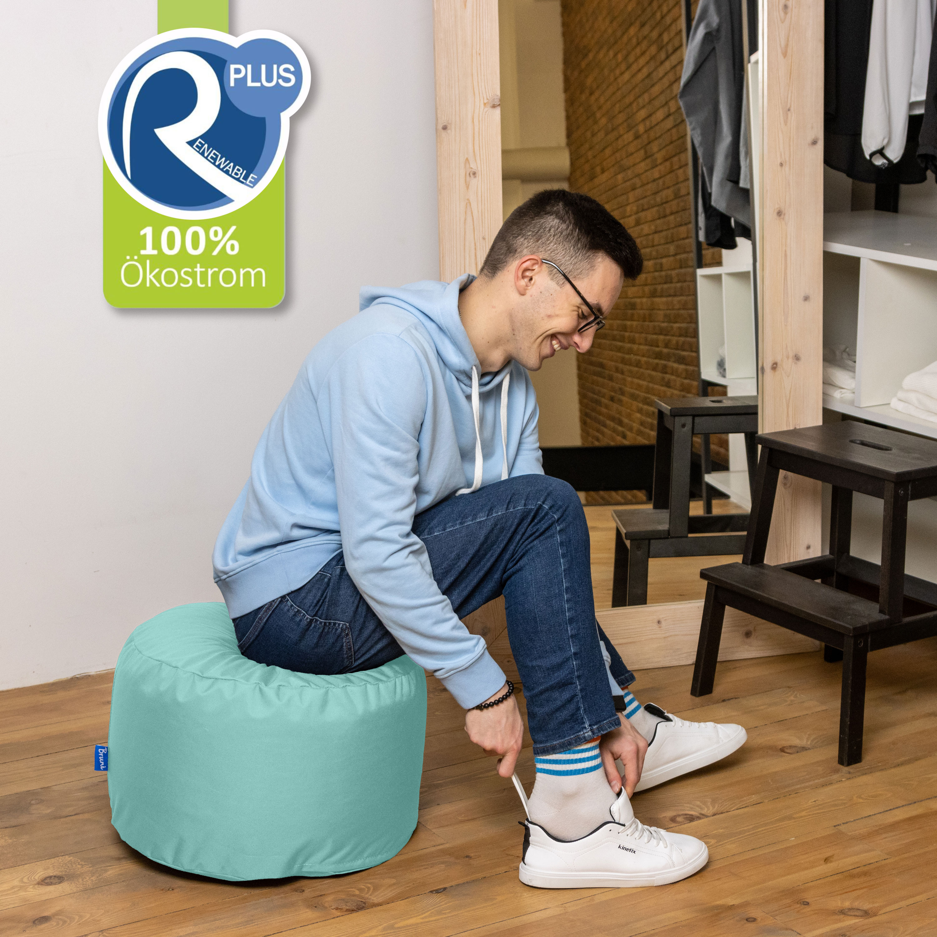 Bruni Pouf Fuß- und Sitzhocker L in Minzgrün - Indoor- und Outdoor-Sitzpouf, in Deutschland gefertigt