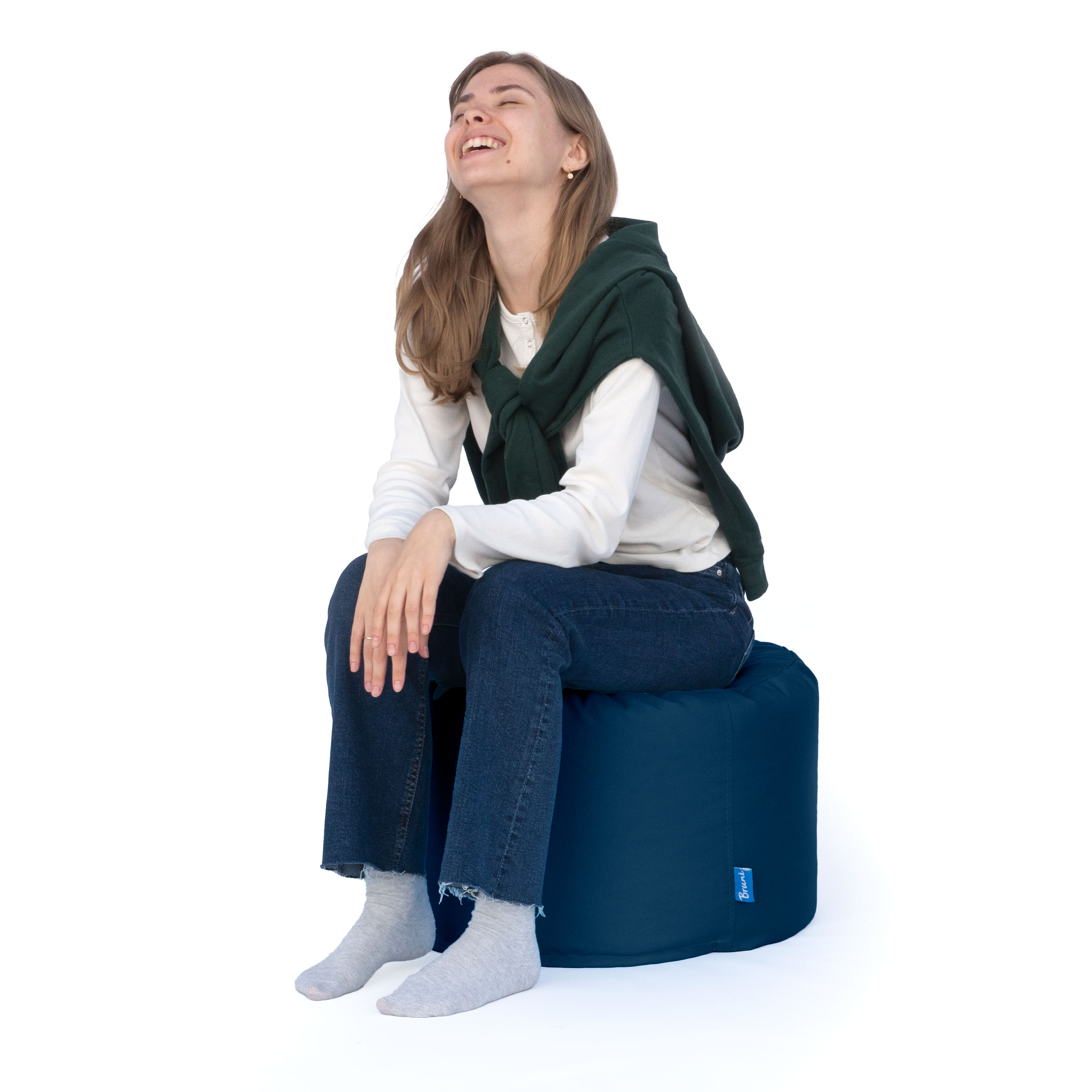 Bruni Pouf Fuß- und Sitzhocker L in Blaugrau - Indoor- und Outdoor-Sitzpouf, in Deutschland gefertigt