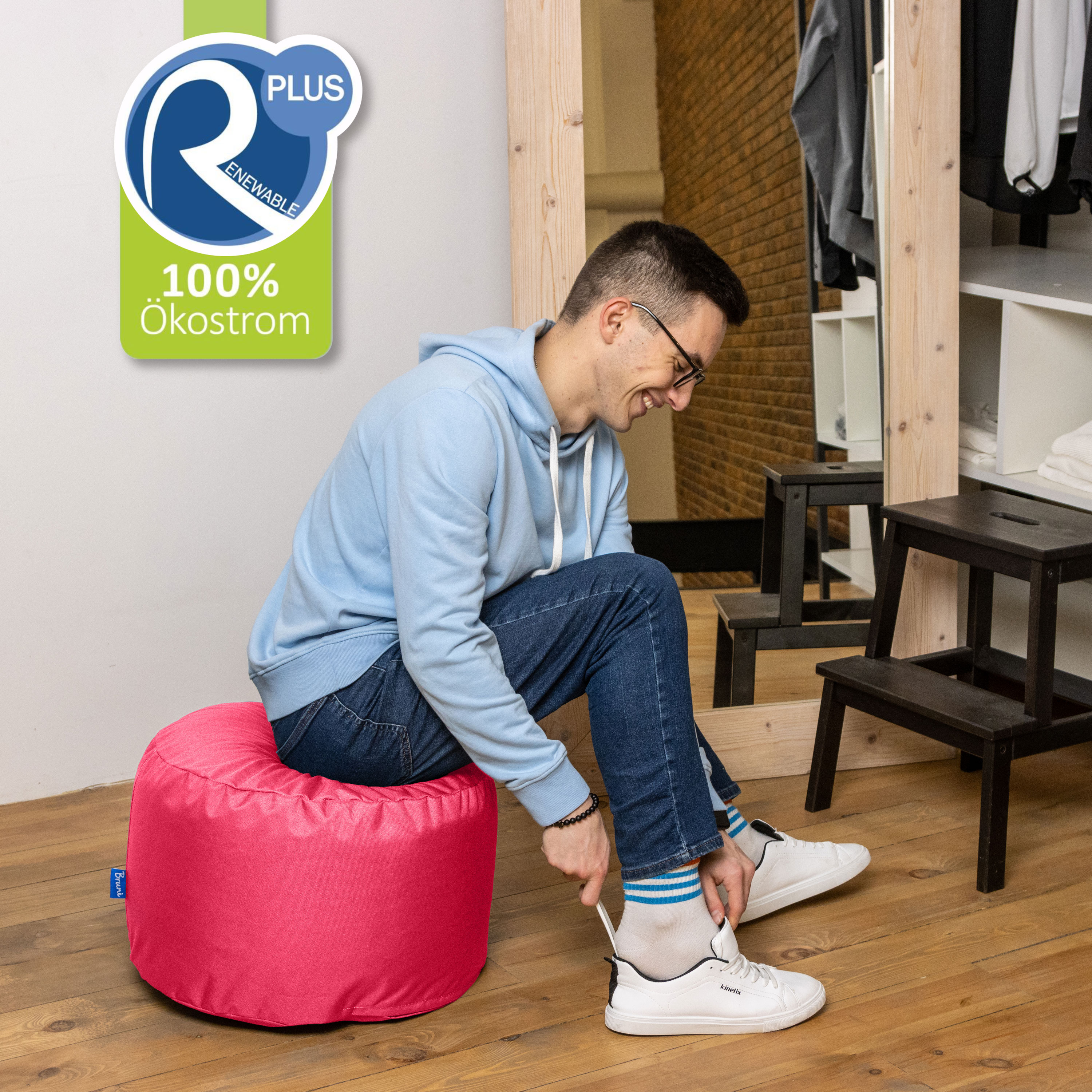 Bruni Pouf Fuß- und Sitzhocker L in Pink - Indoor- und Outdoor-Sitzpouf, in Deutschland gefertigt