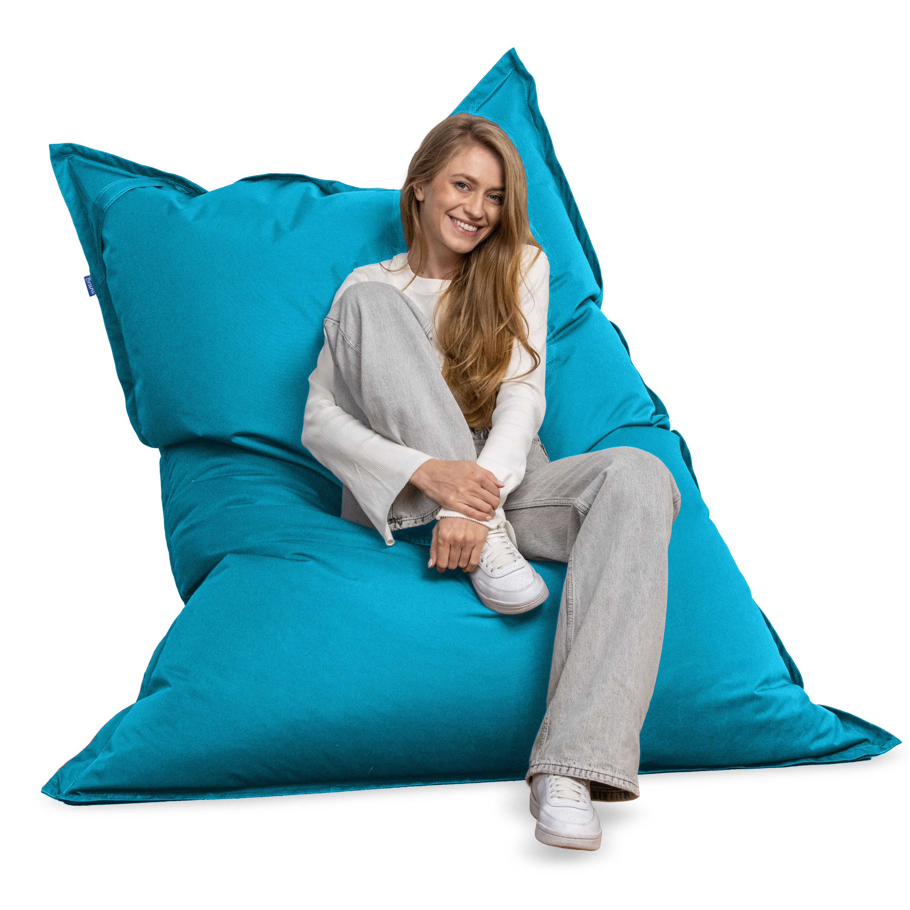 Bruni Caree XXL-Sitzsack in Lichtblau - rechteckiger Indoor- und Outdoor-Sitzsack mit 140x180 cm aus Deutschland