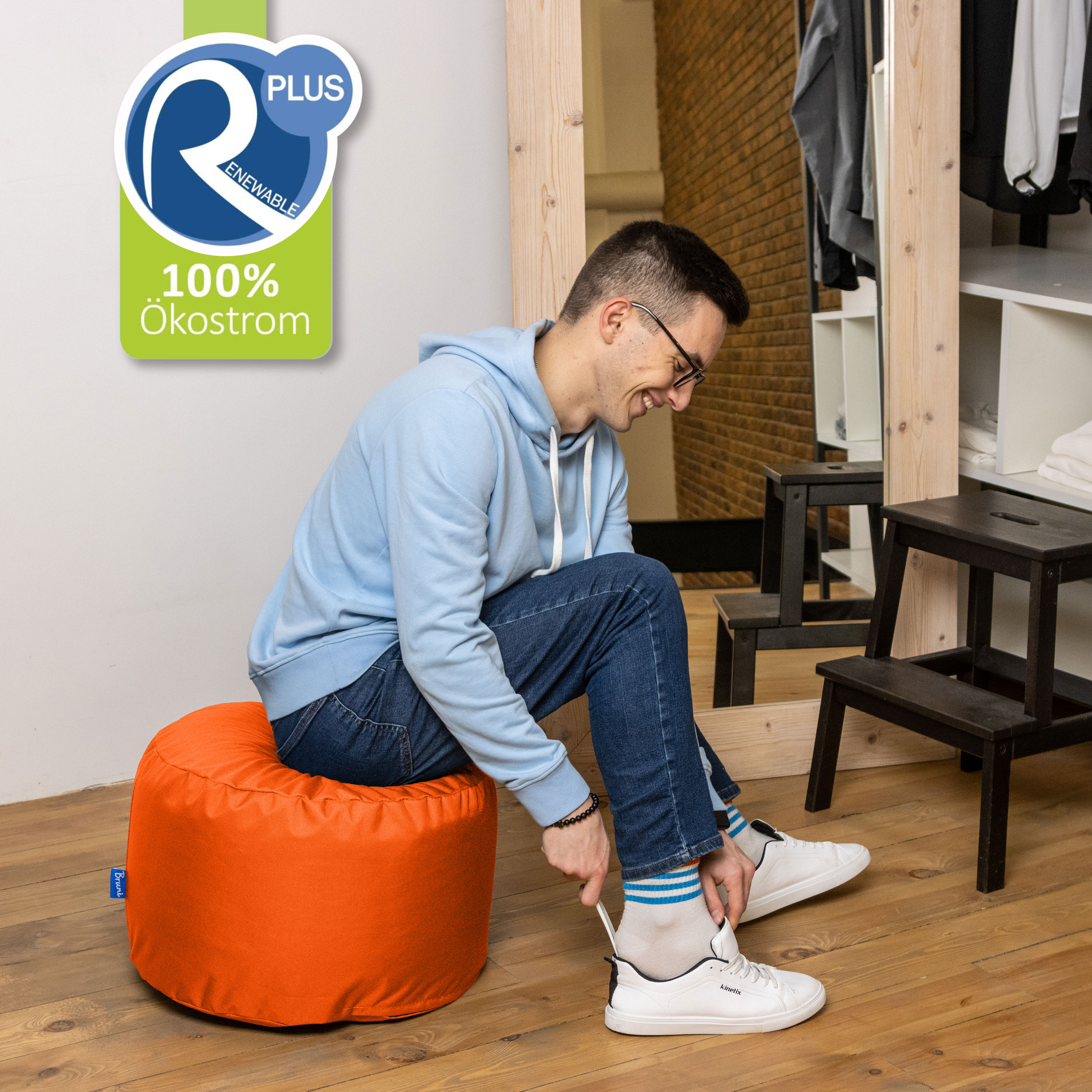Bruni Pouf Fuß- und Sitzhocker L in Orange - Indoor- und Outdoor-Sitzpouf, in Deutschland gefertigt