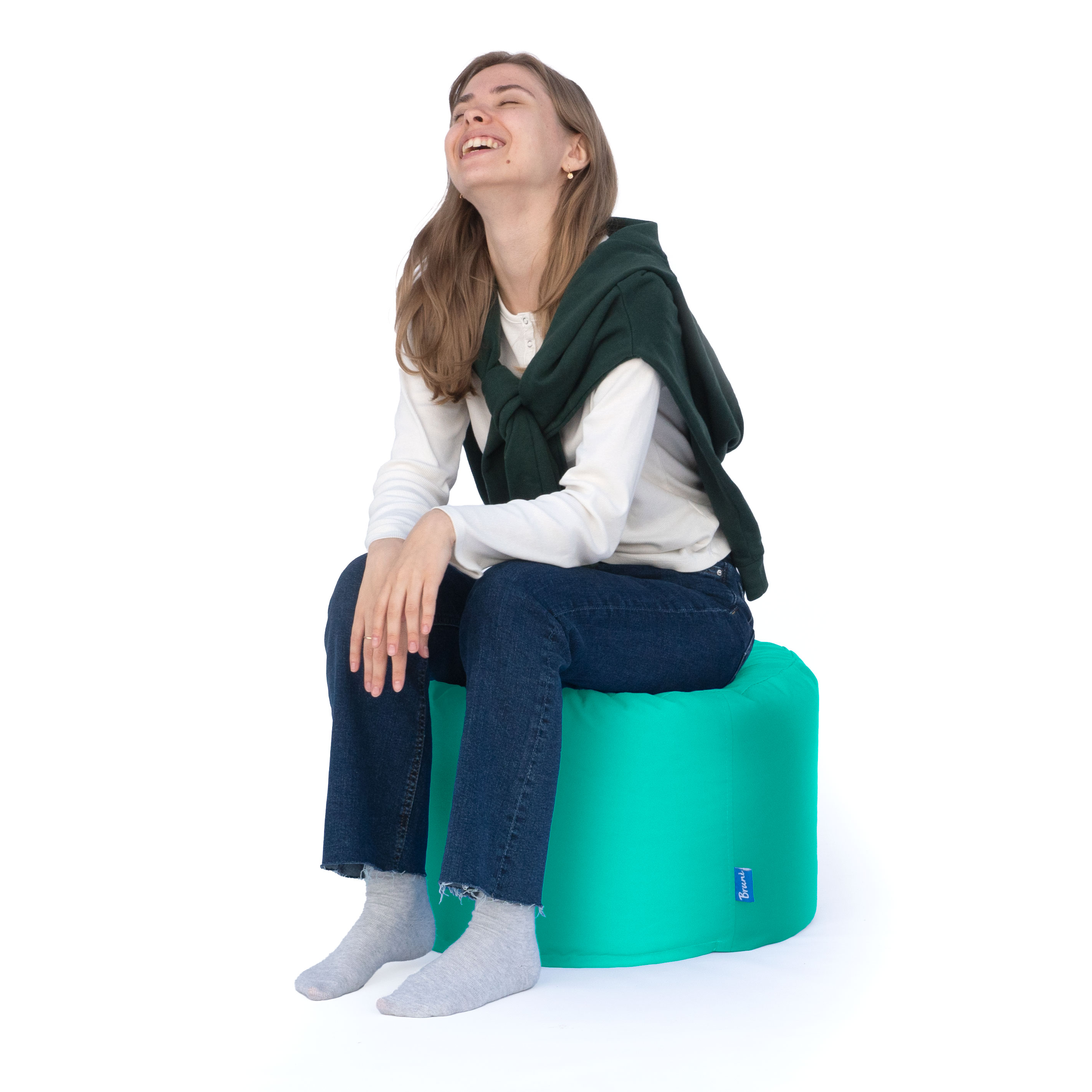 Bruni Pouf Fuß- und Sitzhocker L in Türkis - Indoor- und Outdoor-Sitzpouf, in Deutschland gefertigt