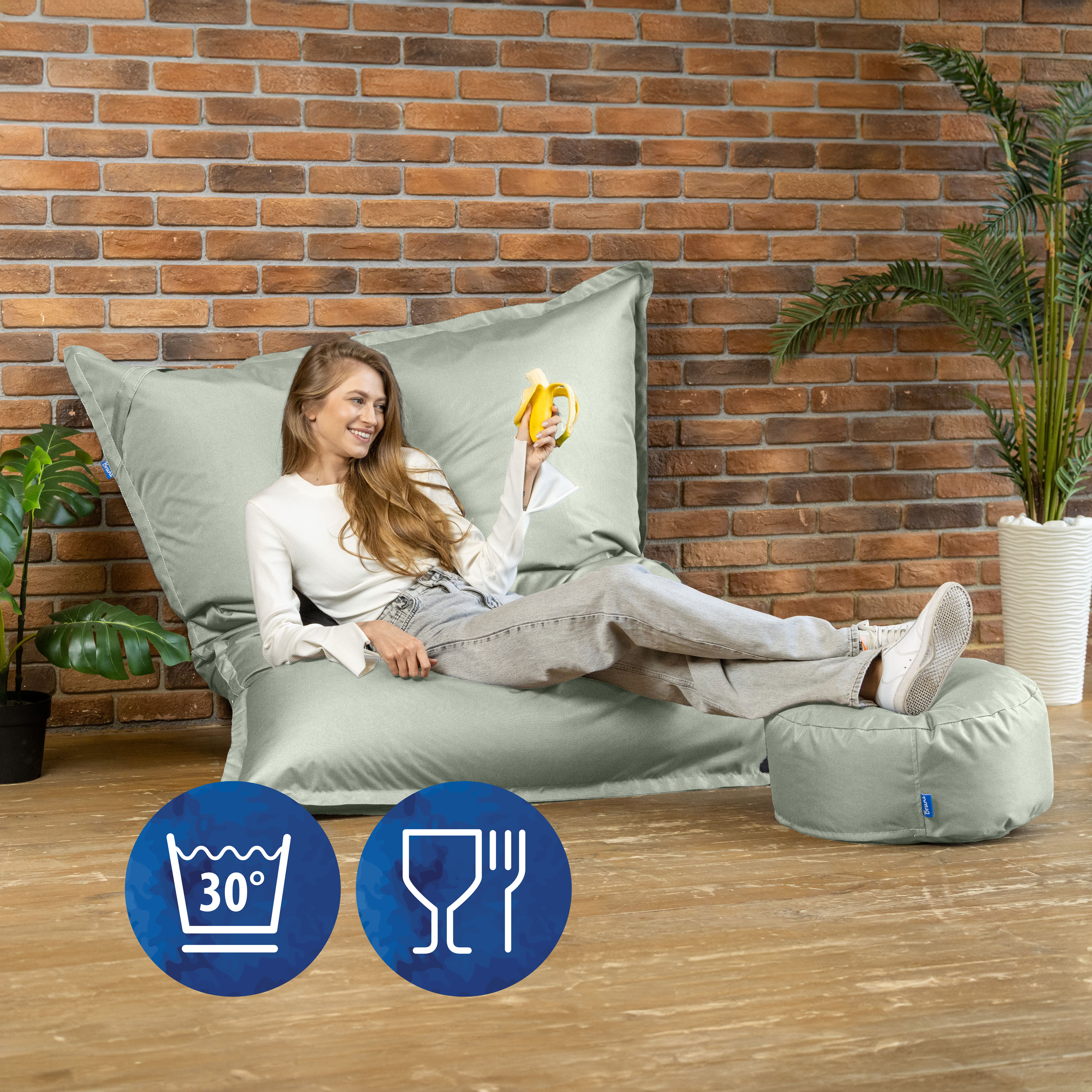 Bruni Caree XXL-Sitzsack in Felsgrau - rechteckiger Indoor- und Outdoor-Sitzsack mit 140x180 cm aus Deutschland