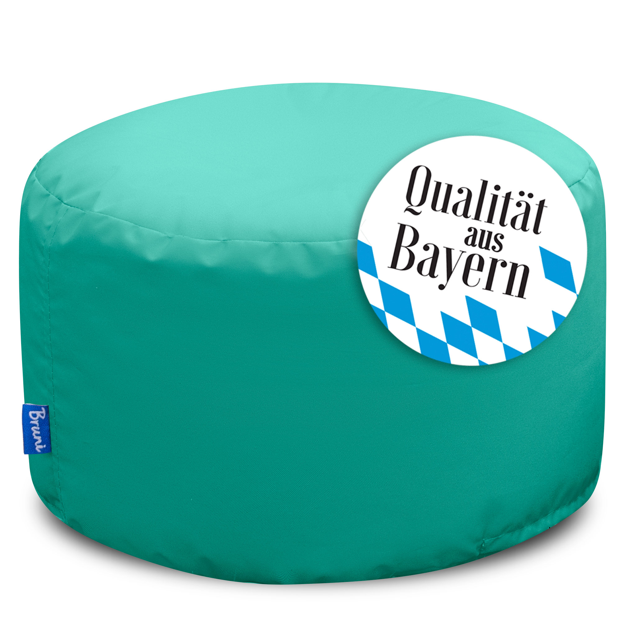 Bruni Pouf Fuß- und Sitzhocker L in Türkis - Indoor- und Outdoor-Sitzpouf, in Deutschland gefertigt