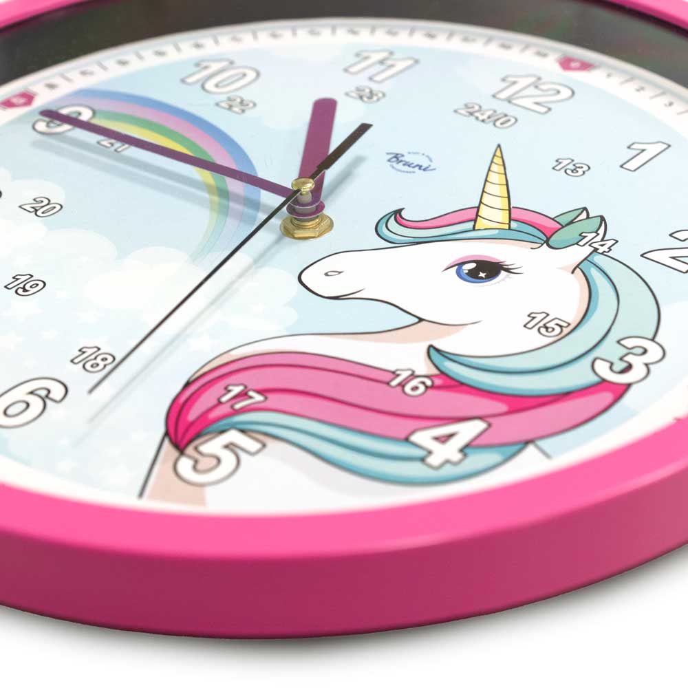 Bruni Kinderwanduhr mit Einhorn-Motiv - Lautlose Kinderzimmeruhr