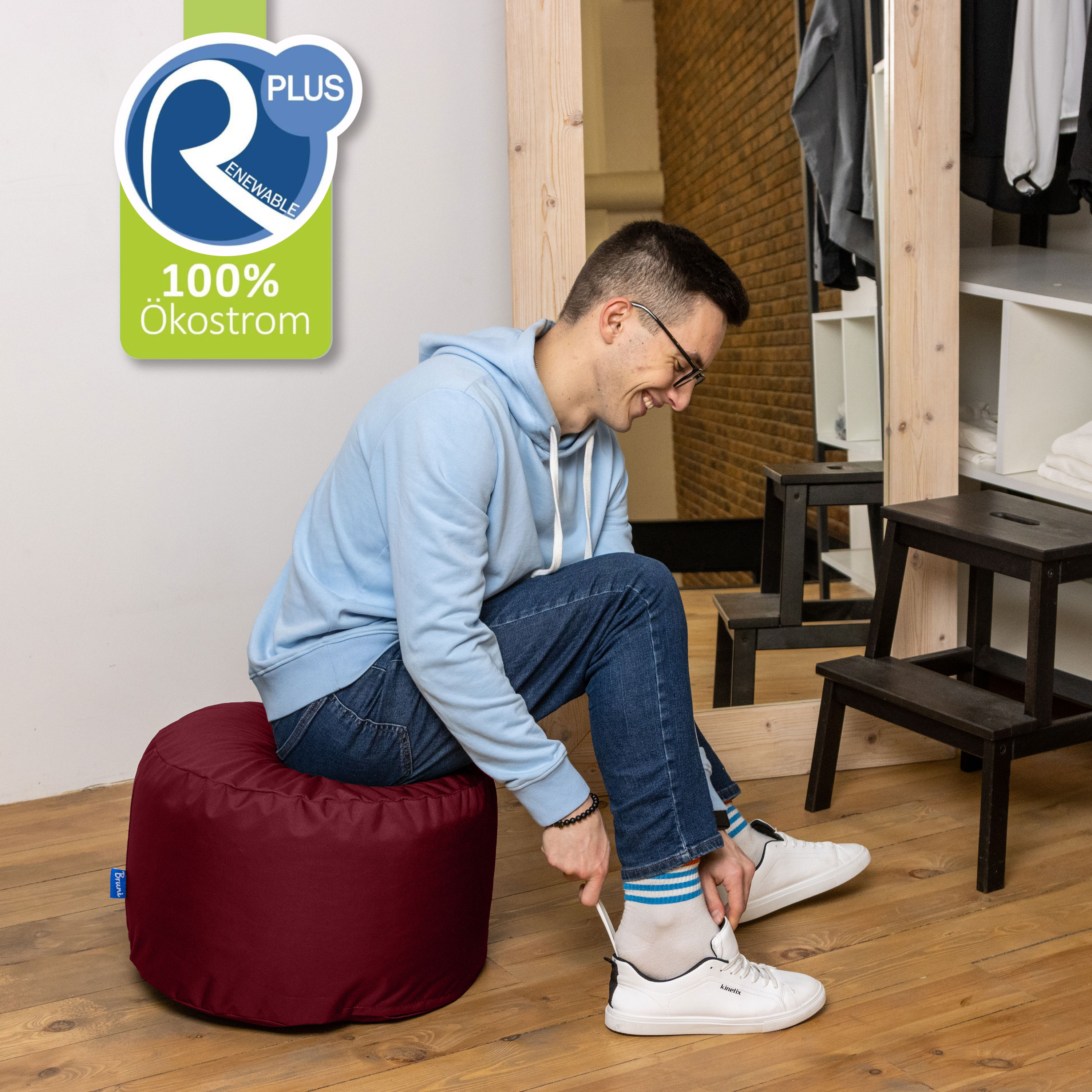 Bruni Pouf Fuß- und Sitzhocker L in Bordeaux - Indoor- und Outdoor-Sitzpouf, in Deutschland gefertigt