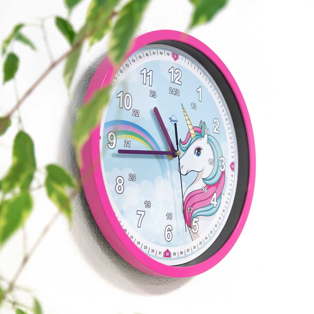 Bruni Kinderwanduhr mit Einhorn-Motiv - Lautlose Kinderzimmeruhr