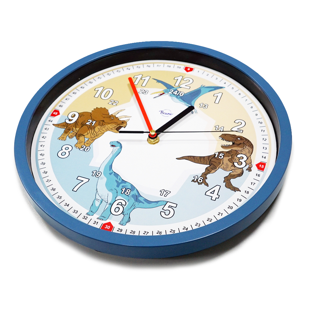 Bruni Dino-Wanduhr - Bruchsichere Kinder-Wanduhr ohne Tickgeräusche