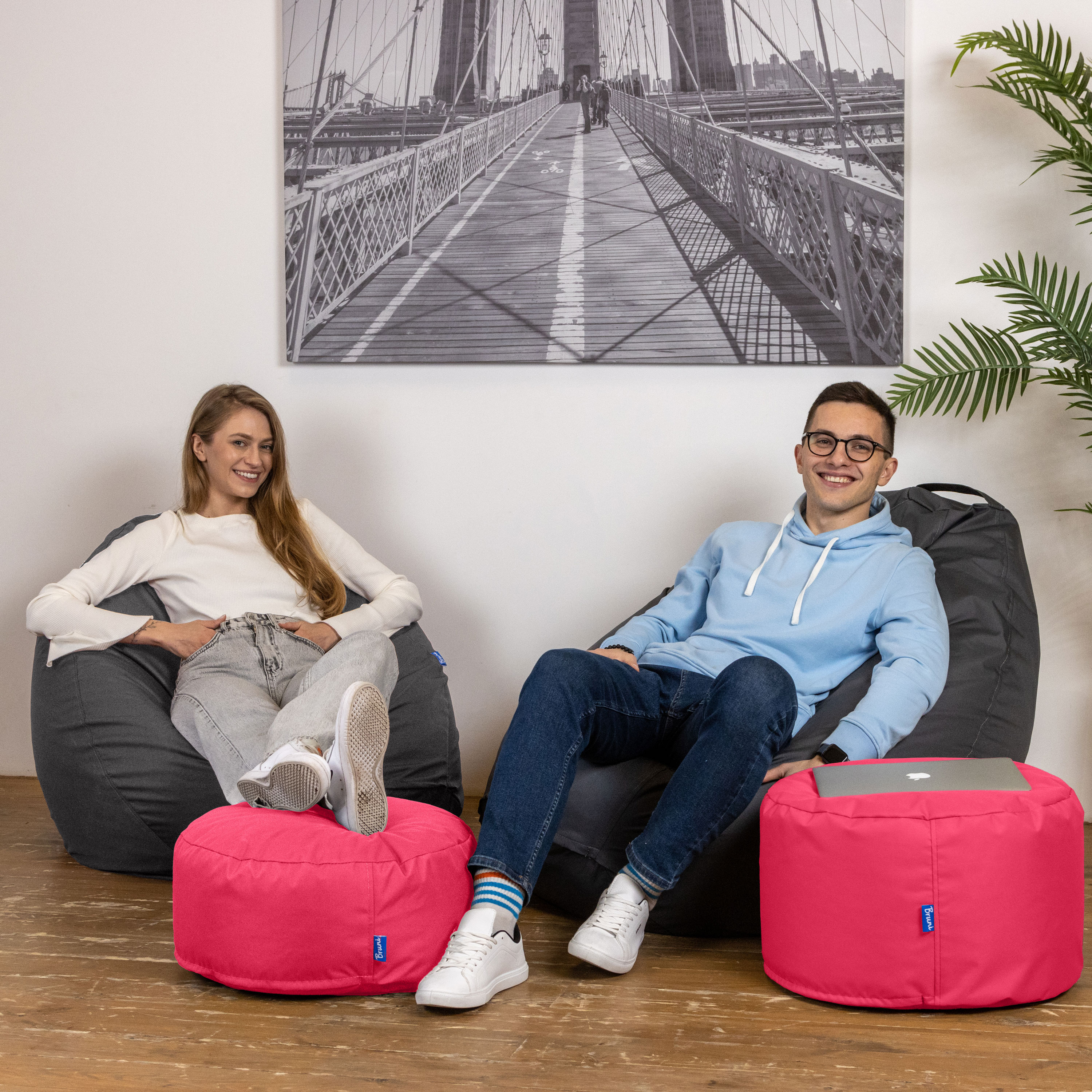 Bruni Pouf Fuß- und Sitzhocker M in Pink - Indoor- und Outdoor-Sitzpouf, in Deutschland gefertigt