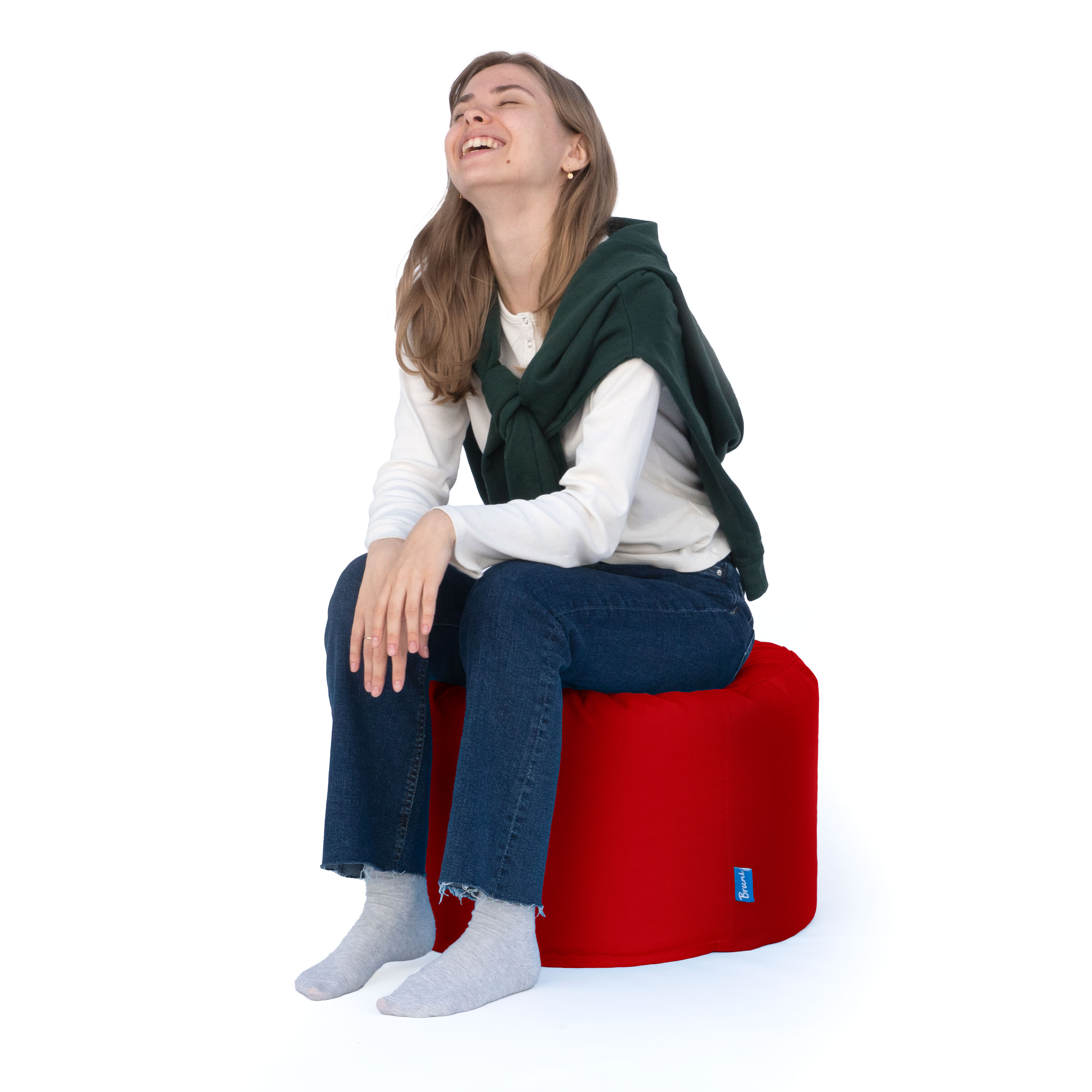 Bruni Pouf Fuß- und Sitzhocker L in Rot - Indoor- und Outdoor-Sitzpouf, in Deutschland gefertigt