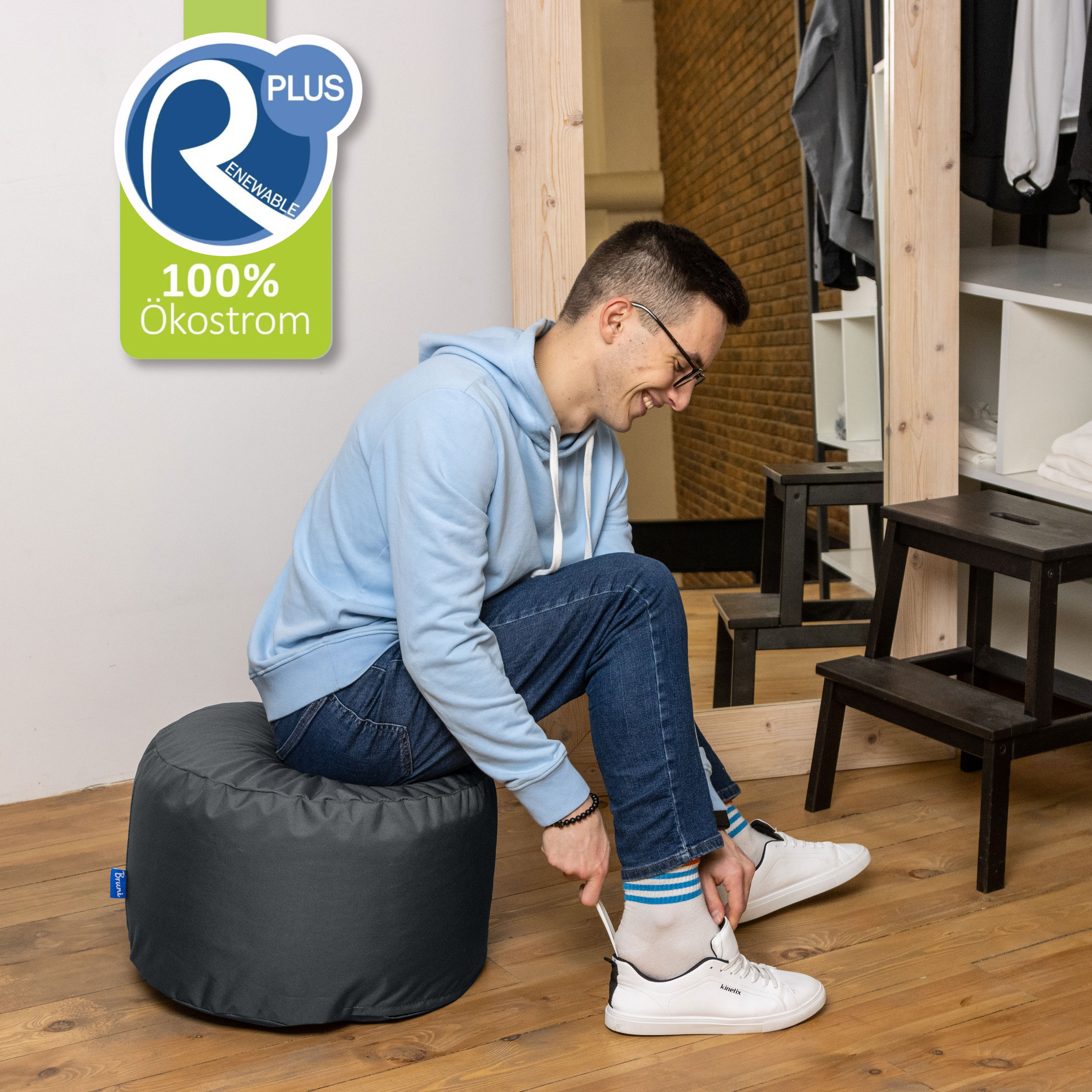 Bruni Pouf Fuß- und Sitzhocker L in Grau - Indoor- und Outdoor-Sitzpouf, in Deutschland gefertigt